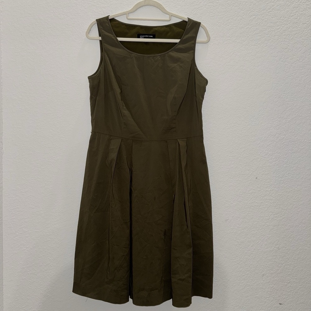Jones NY Womens 12 Tiered Midi Dress Fit&Flare Olive Short Sleeves Retro Modern